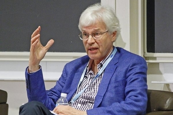 SIOE conference photo: Bengt Holmstrom (MIT) during a panel discussion at SIOE 2017, held at Columbia University.