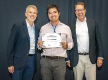 Williamson Award winner Jacob Kohlhepp with SIOE President (Elect) Guido Friebel (right) and Scott Gehlbach (left)